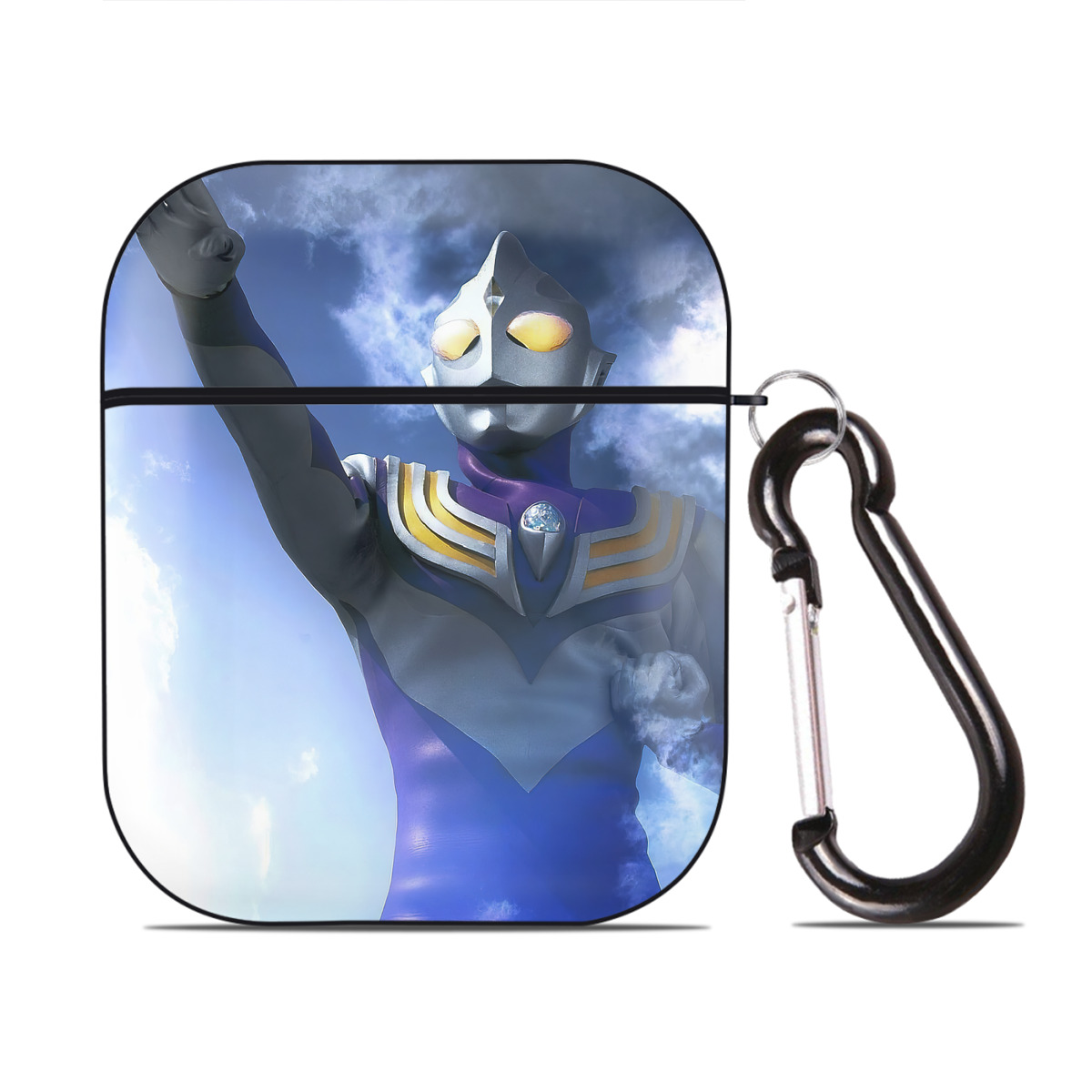 （画像用） ウルトラマン Ultraman AirPods 第2世代保護ケース ハードシェル ブラック 耐衝撃・防指紋・カラビナ付き